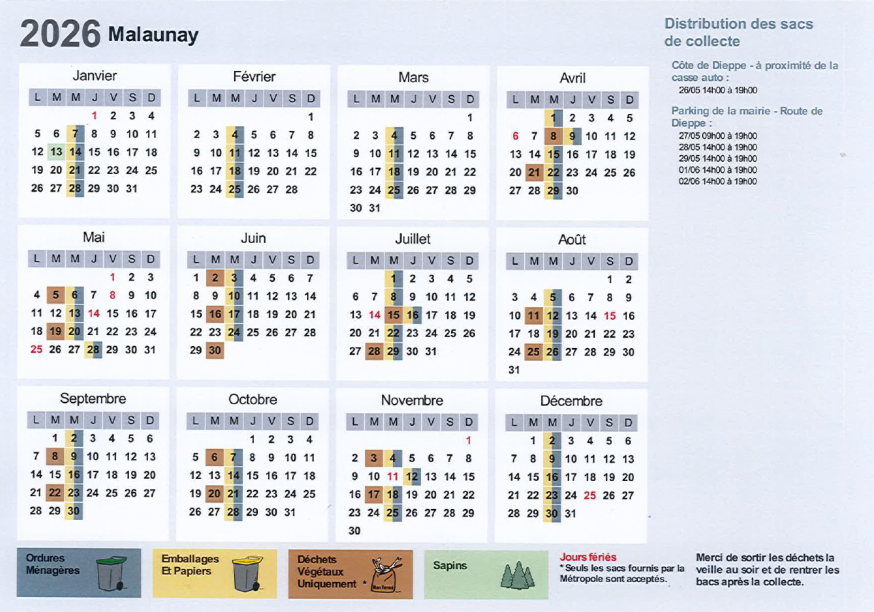 Calendrier Collecte de déchets